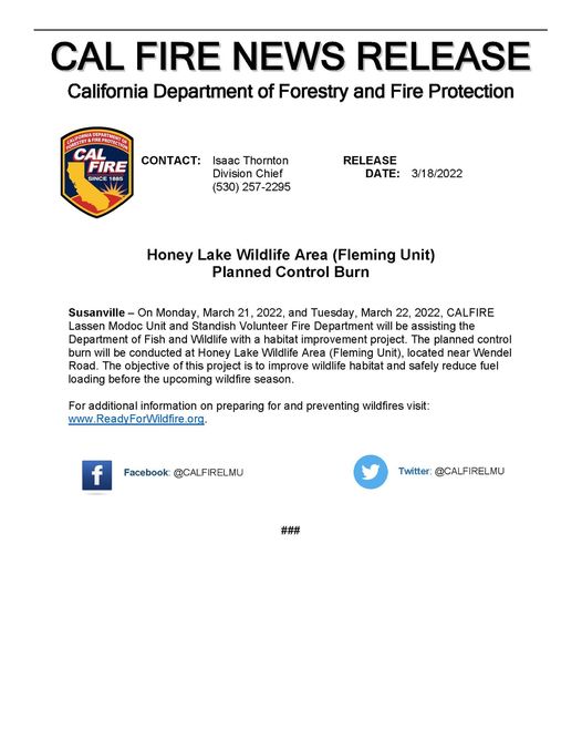 Smoke Impacts Around Honey Lake Wildlife Area Today & Tomorrow