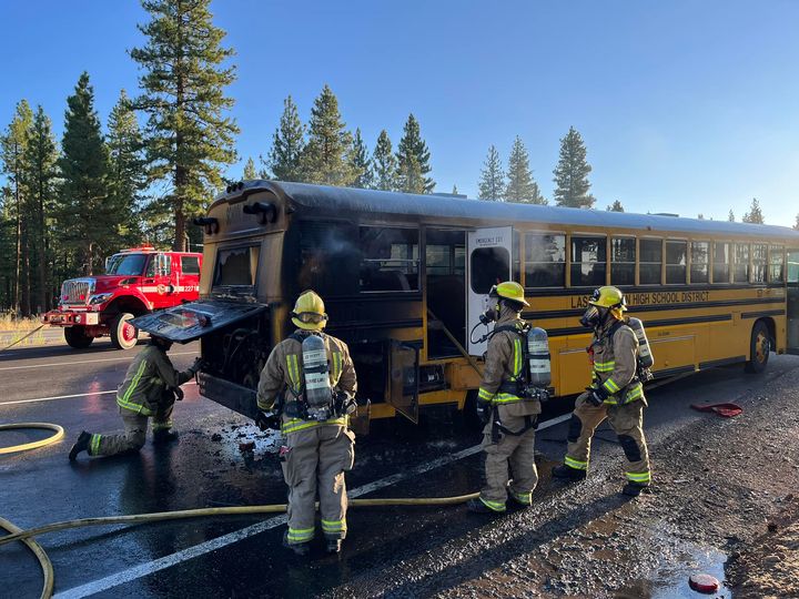 School Bus Catches Fire at Town Hill Break Check