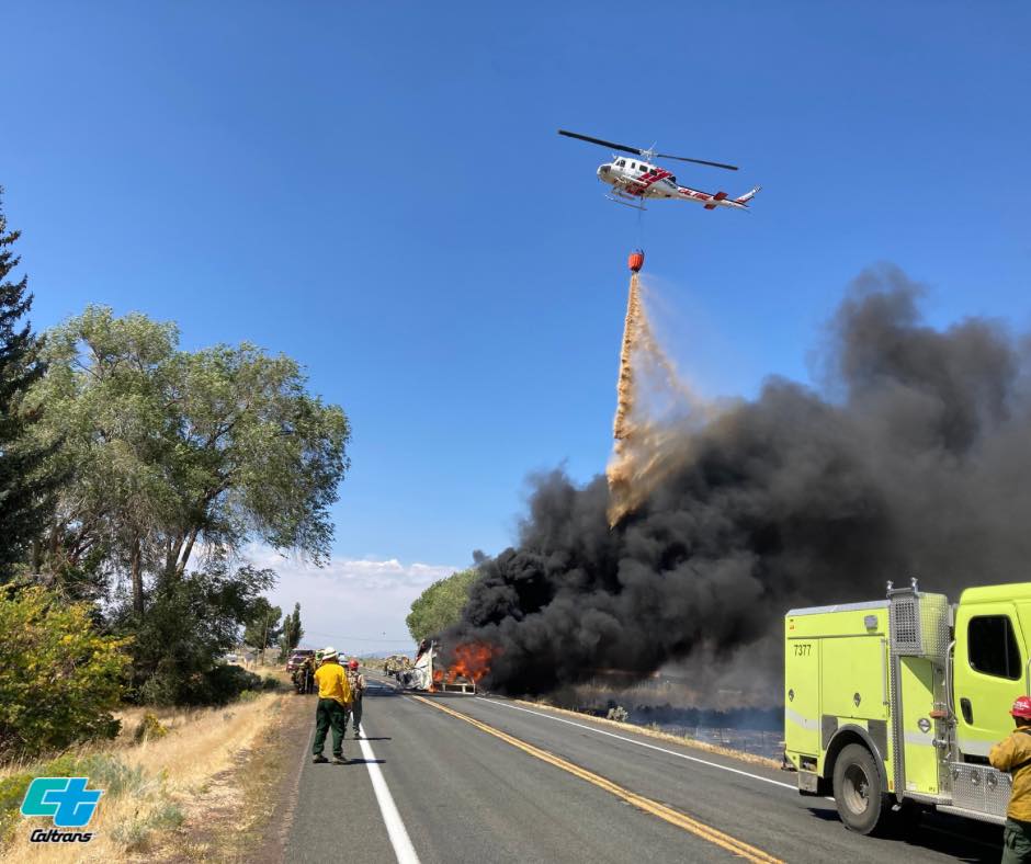 Big Rig Fire Shuts Down US395 in Ravendale