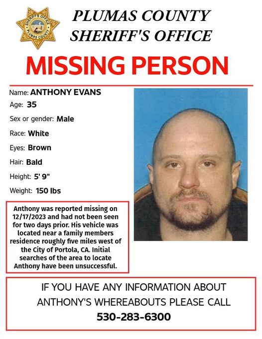 Search Efforts Continue for Missing Portola Man, Anthony Evans