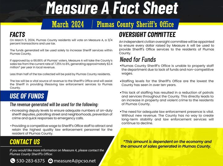 Bolstering Law Enforcement in Plumas County Hinges on March 5th Ballot Measure