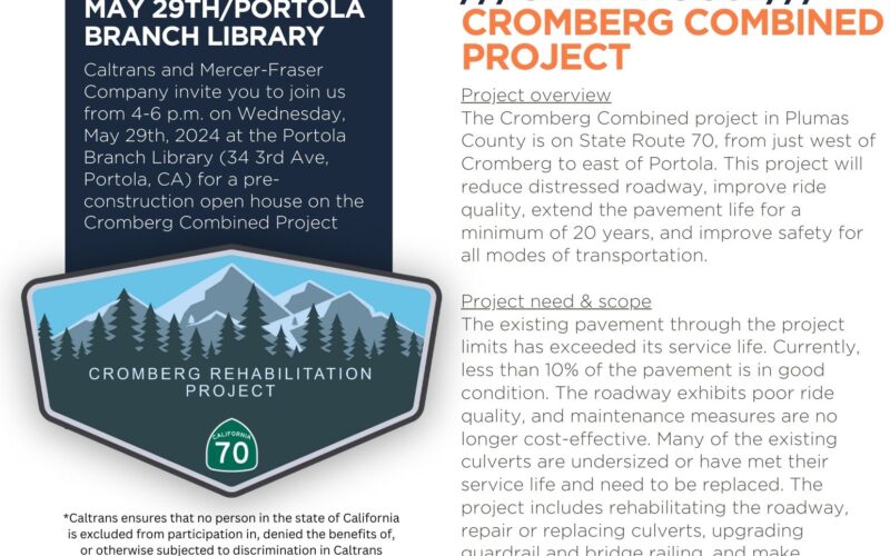 Caltrans Hosts Open House for SR 70 Paving Project in Portola and Cromberg