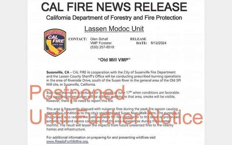 CalFire Lassen Modoc Unit Postpones RX Burn Amid State Wildfires
