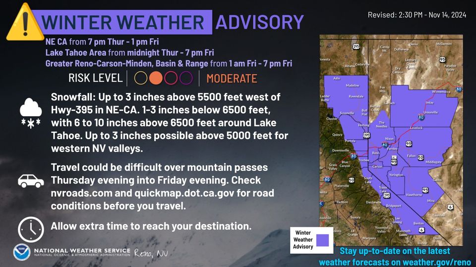 Winter Weather Advisory: Snow Continues to Fall Across Northeast California