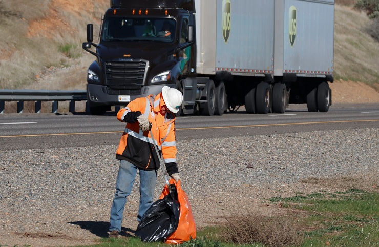 Caltrans District 2 maintenance crews doing road clean up