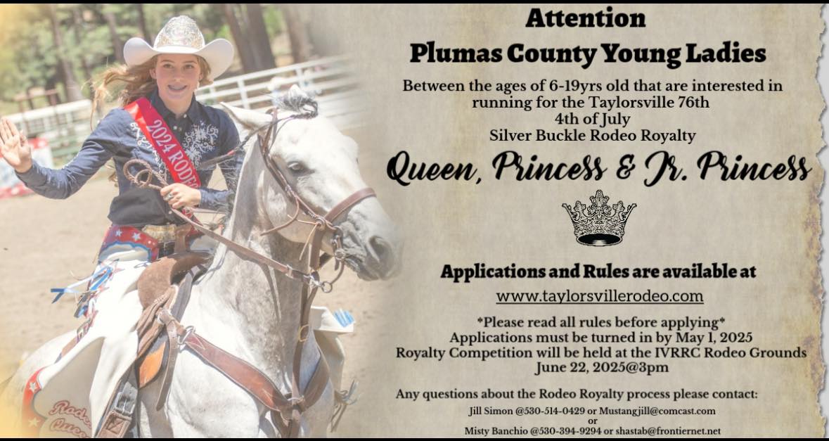 Join the 2025 Plumas County Rodeo Royalty Court at Indian Valley Riding and Roping Club
