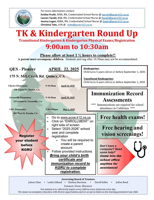 Kindergarten and Transitional Kindergarten Enrollment Begins in Quincy and Surrounding Areas