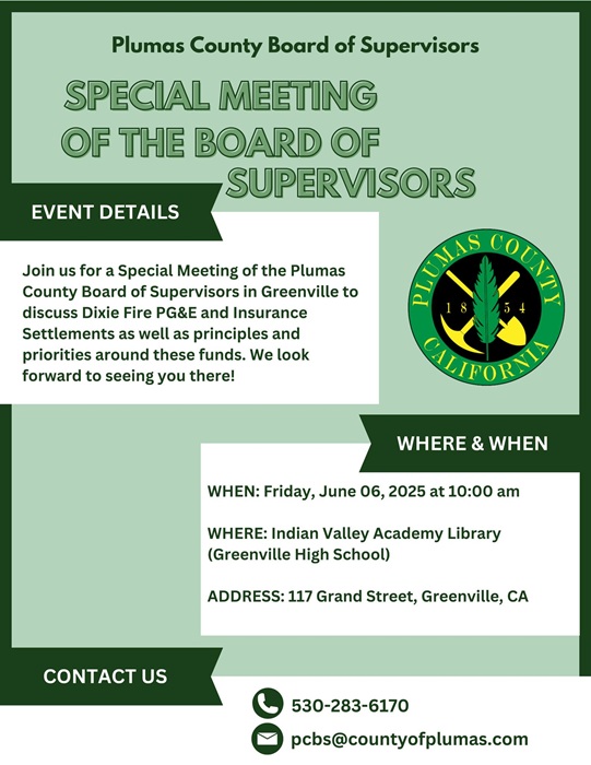 Plumas County Board of Supervisors Special Meeting on Wildfire Recovery and Insurance Settlement