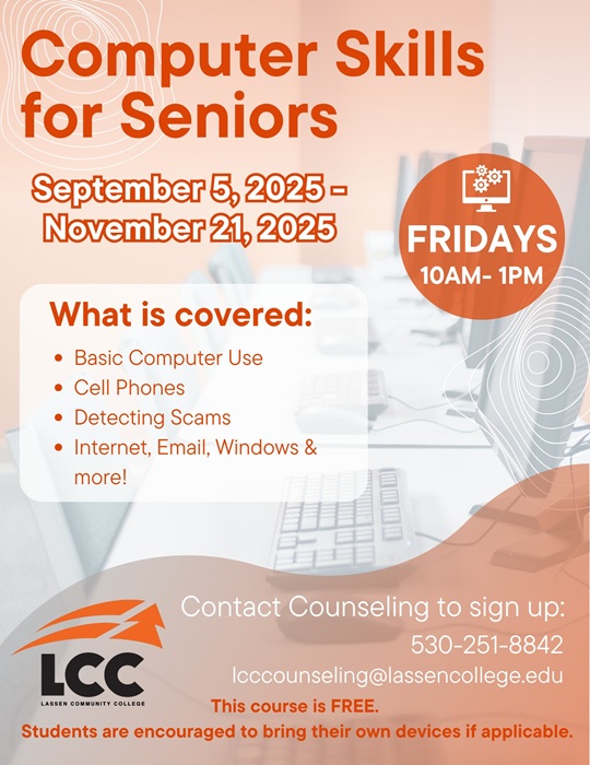 Lassen Community College is offering a FREE Computer Skills for Seniors