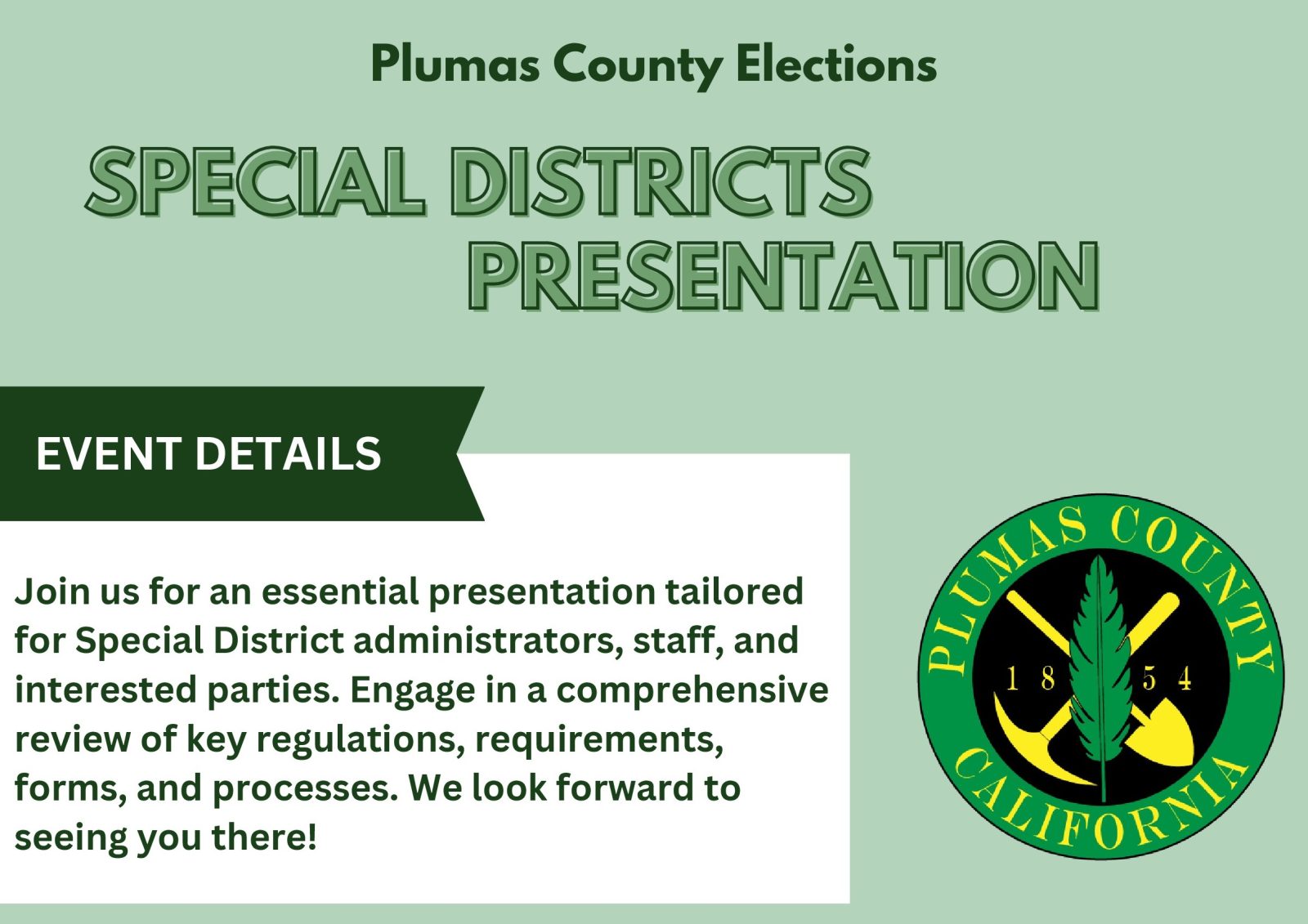 Plumas County to Host Informational Meetings for Special District Boards and Elections
