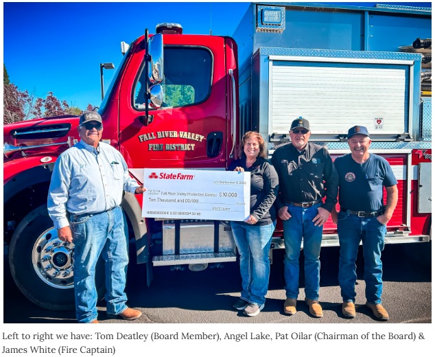 Fall River Valley Fire District Receives State Farm Grant for New Firefighting Gear