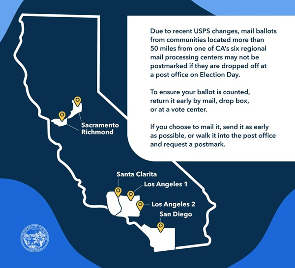 Ensure Your California Mail Ballot Counts by Returning Early Due to USPS Changes