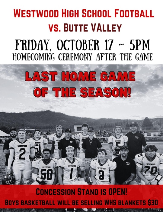 Westwood Hosts Butte Valley Final Game and Homecoming Ceremony on October 17th