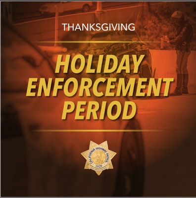 CHP announces Thanksgiving Holiday Enforcement Period begins tomorrow