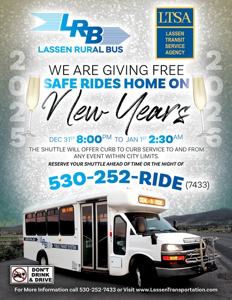 Lassen Rural Bus Free New Years  Rides