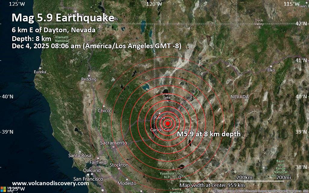 Magnitude 5.9 Earthquake Strikes Near Carson City Nevada Causing Strong Shaking