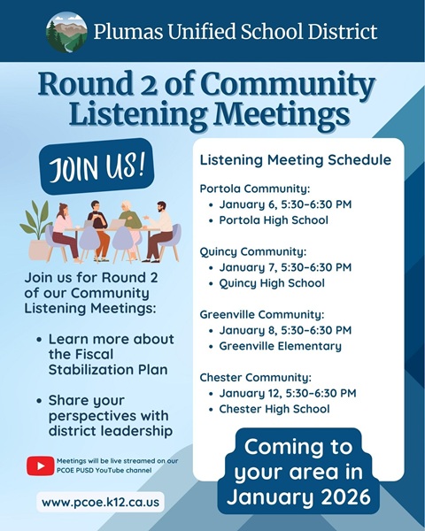 Join Plumas County Community Listening Meetings in January 2026 on Fiscal Stabilization Plan