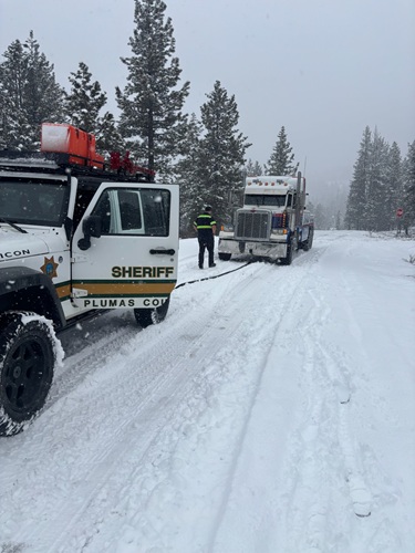 PCSAR Rescues Stuck Delivery Truck and Tow Truck on Snowy Beckwourth Genesee Road