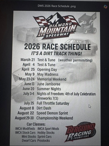 Diamond Mountain Speedway announces Race Schedule