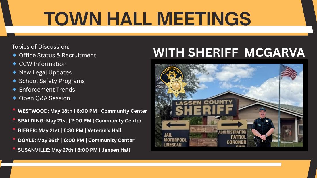 Lassen County Sheriff Hosts May Town Hall Meetings on Community Safety and Updates