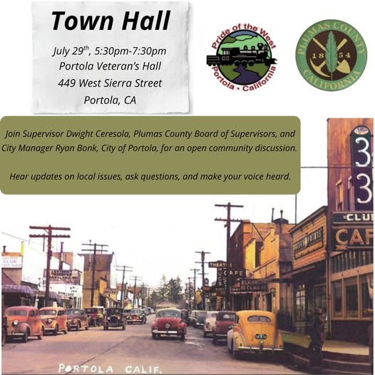 Portola Town Hall Meeting Scheduled for July 29