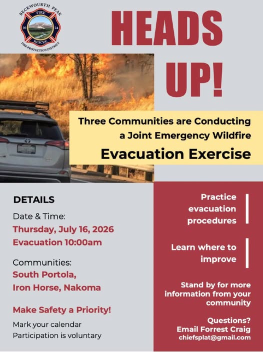 Portola Wildfire Evacuation Drill to Include South Portola, Nakoma and Iron Horse Areas