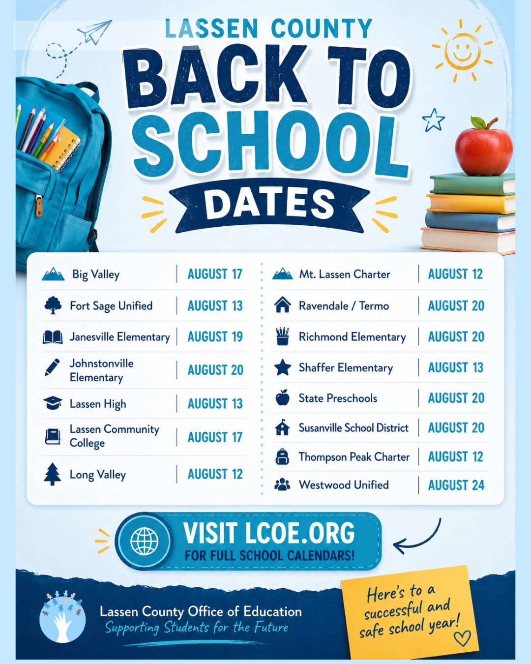 Lassen County Back to School 2026 27 Start Dates