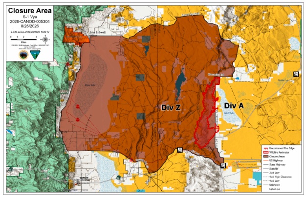 BLM Closes Public Lands Near Cedarville and Fort Bidwell Due to S-1 Vya Fire