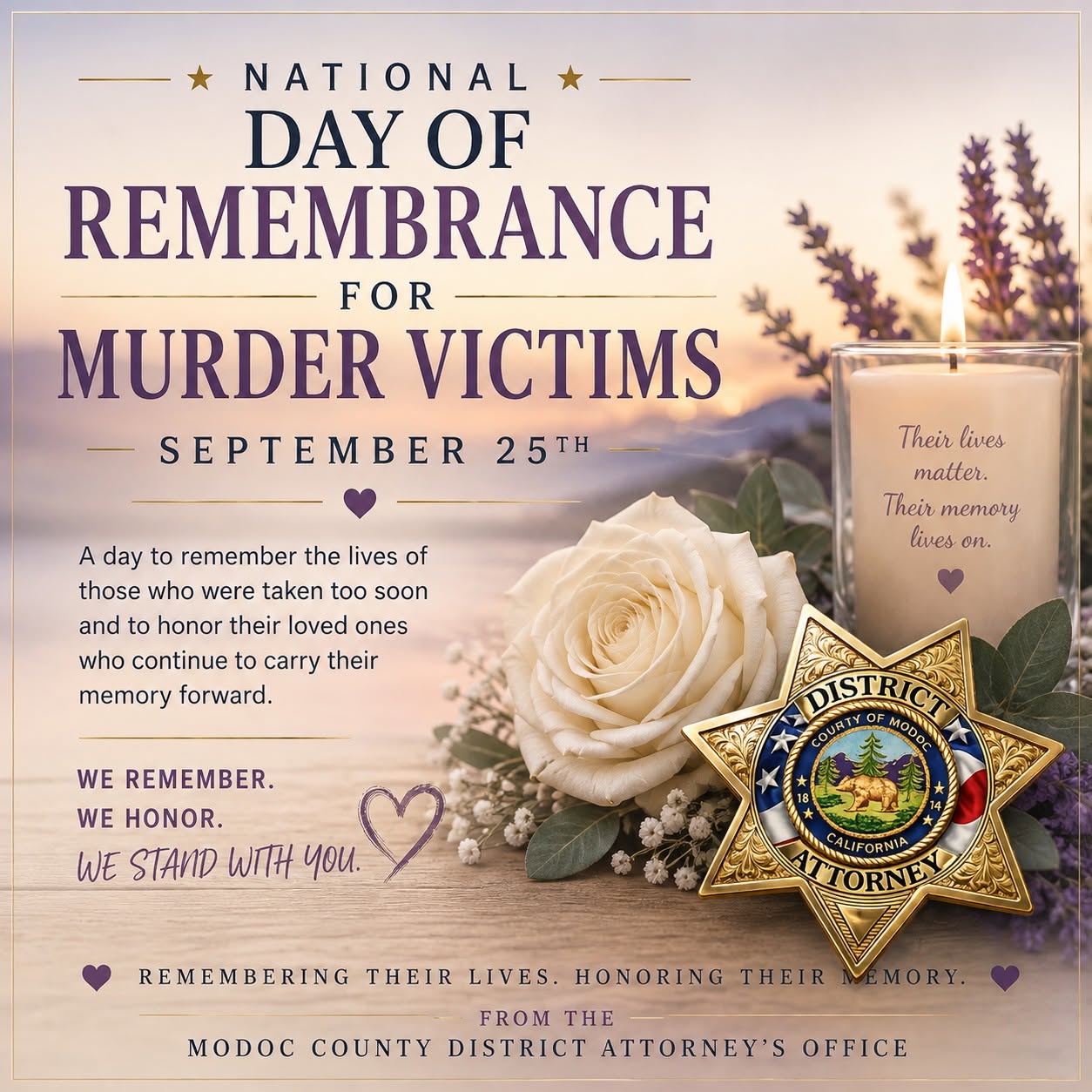 MODOC COUNTY DA’S OFFICE HONORS NATIONAL DAY OF REMEMBRANCE FOR MURDER VICTIMS