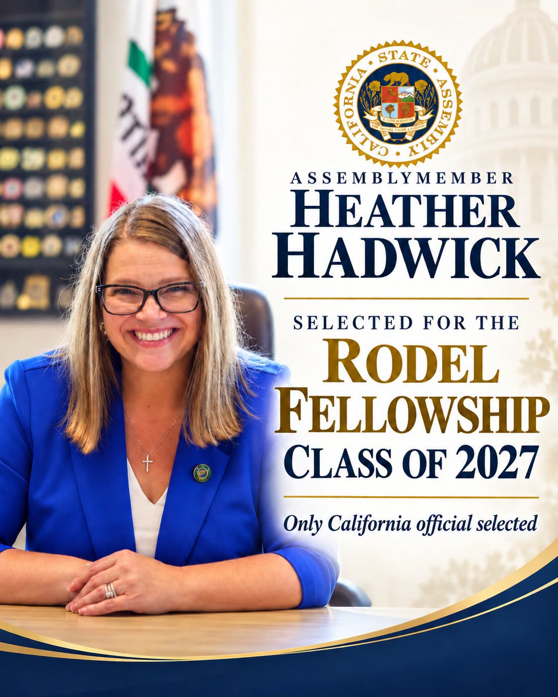 Assemblywoman Heather Hadwick Named California’s Sole Rodel Fellow in Class of 2027