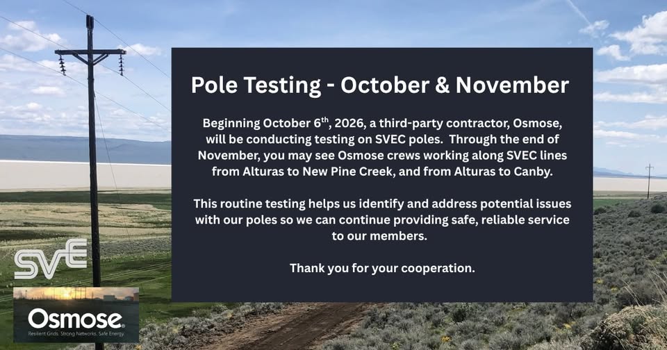 Surprise Valley Electrification Corp. (SVEC) Line & Pole Testing Notice