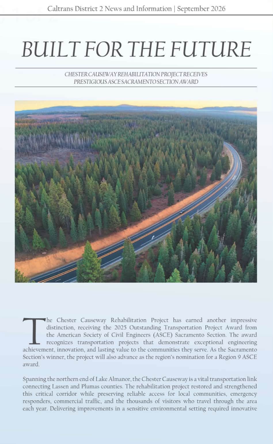 Hat Creek Wins 2025 Outstanding Transportation Project Award for Chester Causeway Rehabilitation