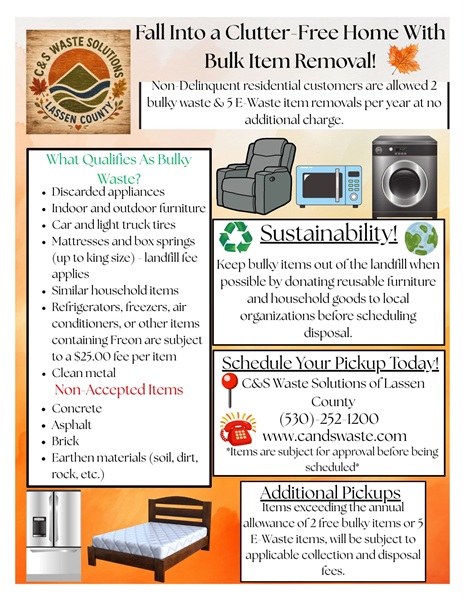 C&S Waste Solutions Reminds Lassen County Residents of Free Annual Bulk Item and E-Waste Pickups