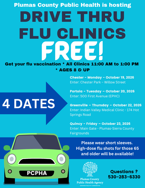 Plumas County Free Drive Through Flu Vaccination Clinics October 19 to 23 2026