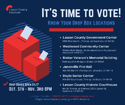 Lassen County Vote By Mail Ballots Drop Boxes Secure and Convenient for Voters